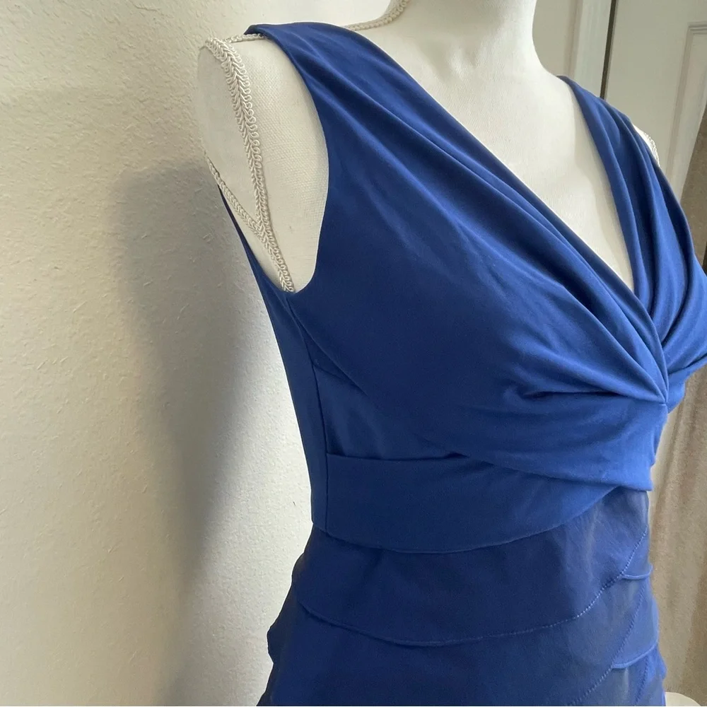 Adrianna Papell Cocktail Dress Women 6 Blue Sleeveless Tiered Ruffle Formal part